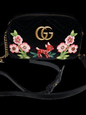 Gucci Bambi Gucci Black Matelassè Velvet GG Marmont